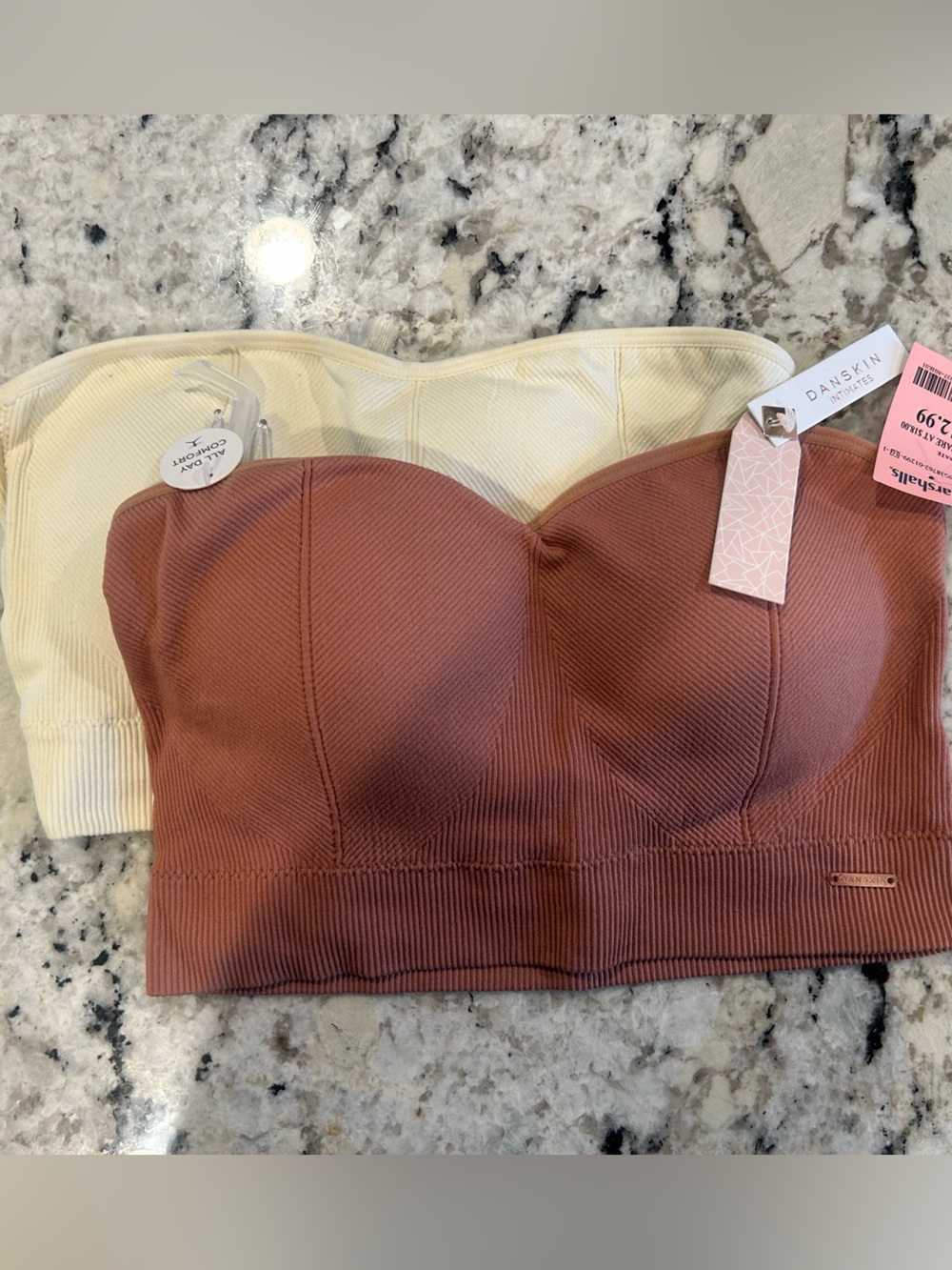 Danskin Ribbed Longline Bralette Set in Rust and Cream